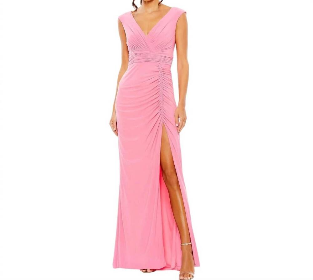 NEW MAC DUGGAL women's ruched formal gown in candy pink
